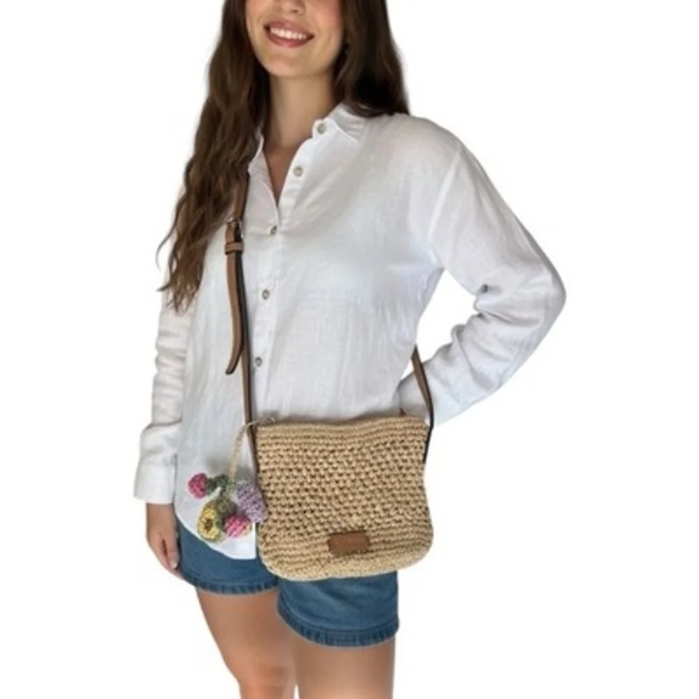 ZARA Woven Straw Crochet Crossbody Mini Bag Boho Beach Berries Tassel 7x6